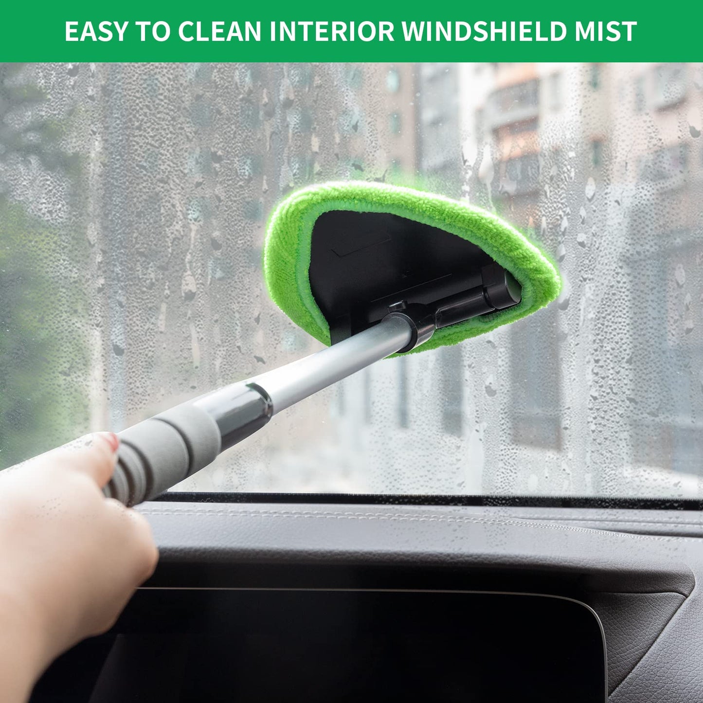 XINDELL Windshield Cleaner Tool – Car Interior Window Cleaning Kit with Extendable Handle & 4 Microfiber Pads, Auto Washing Brush for Car, Trucks, SUVs, RVs & Home Windows