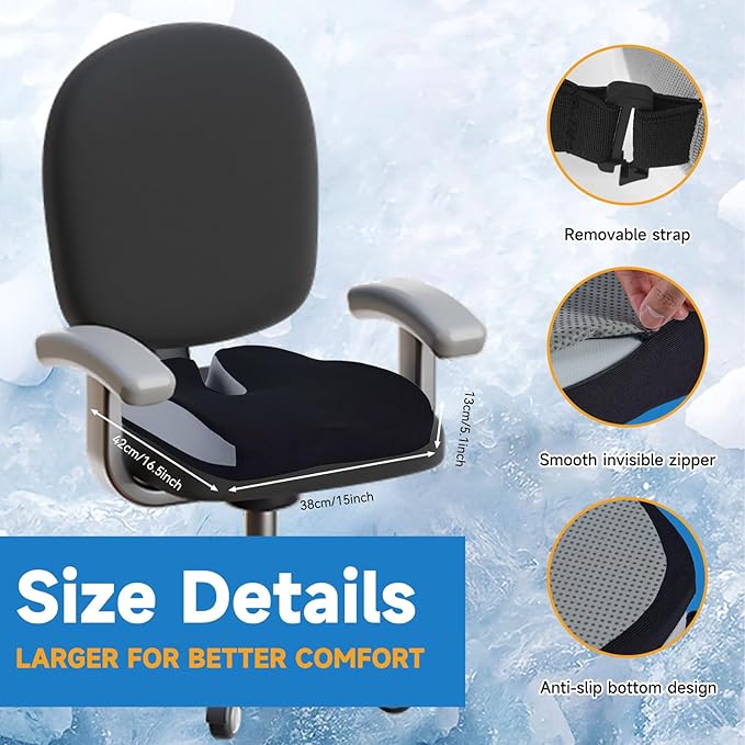 Gel Seat Cushions for Office Chairs Wheelchair Cushion for Long Sitting Back Pain,Memory Foam Seat Car Computer Desk Chair Cushion,Coccyx Cushion for Tailbone Pain Relief Office Chair Butt Pillow