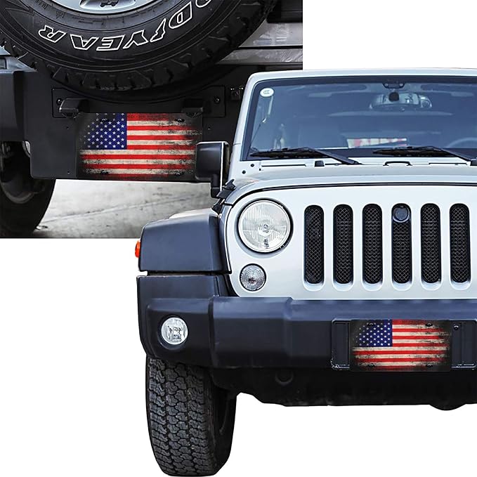 Front License Plate Vintage American Flag Vanity Plates Aluminum Metal Decorative Car Tag Novelty License Plate Cover for Men Women 6 * 12 in (4 Holes)