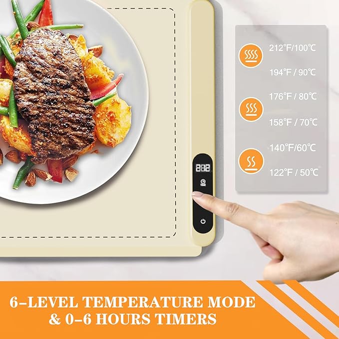 Upgrade Graphene Electric Warming Tray-Faster Heating Warming Mat for Food,Roll Up Silicone Food Warmer Mat with 6 Temperature Settings and Timing Function,Portable Food Warmers for Parties Buffet