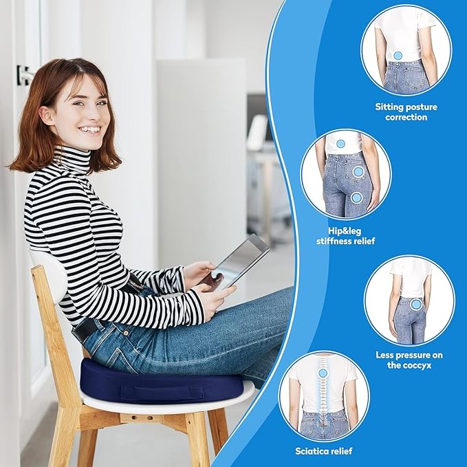 XXL Seat Cushion Office Car Seat Cushion, Memory Foam Cushion for Office Chair, Car Seat, Airplane, Bleacher Non-Slip Chair Pad, Butt Pillow for Desk, Wheelchair, Car (Blue)