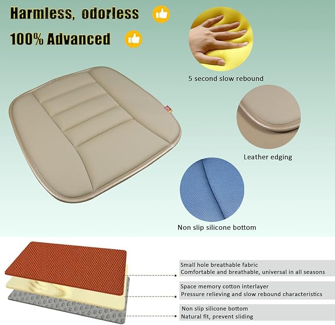 Car Seat Cushion Pad for Driving Seat Cushions for Office Chairs/Truck Memory Foam Seat Cushion Comfortable and Durable,Khaki