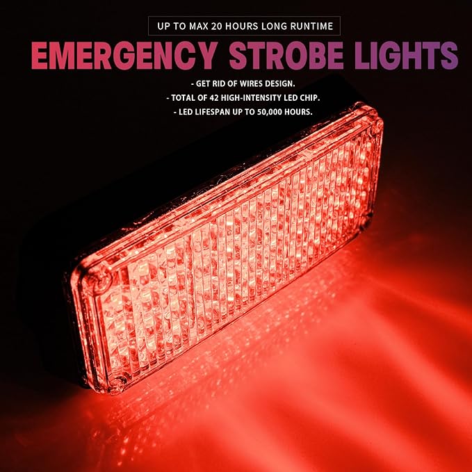 BooYu 2-Pcs Battery Operated LED Emergency Strobe Lights Bar w/Magnetic Base Rechargeable Portable Roadside Roof Top Mini Plow Flash Beacon Warning Light for Truck/Trailer/Vehicle (Red)