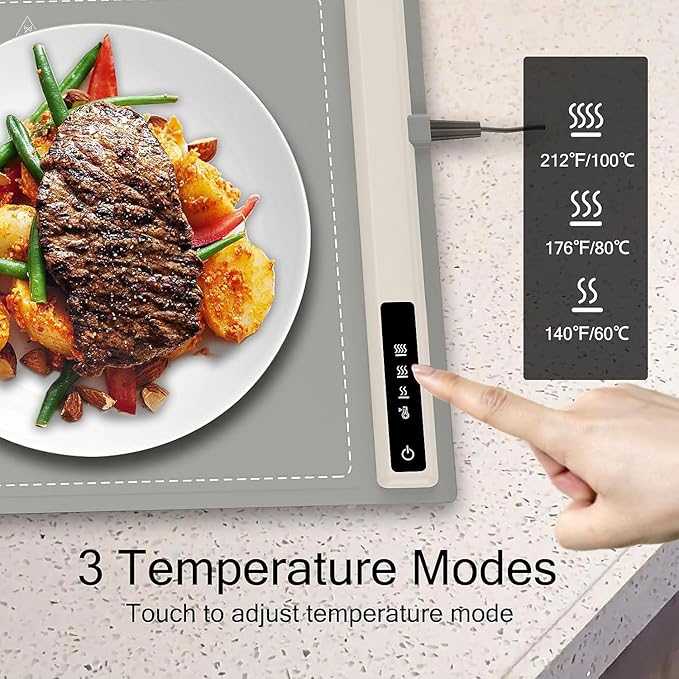 Electric Warming Tray with Adjustable Temperature-Portable Warming Mat for Food,Roll Up Silicone Food Warmer for Parties with 3 Temperature Settings,Versatile Food Warmers for Parties Buffet (Grey)