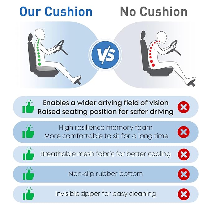 Adult Car Booster Seat Cushion, Memory Foam Wedge Car Seat Cushions for Short People Driving, Portable Driver Seat Cushion to Raise Height 3in for Car Truck Home Office Chair, Black