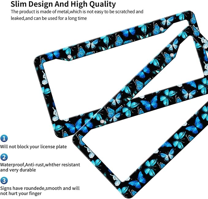 MIOAOSRT Watercolor Butterflies License Plate Frame Beautiful Blue Butterflies License Plate Cover Car Tag Holder Metal License Plate Frame Fits Standard U.S.Vehicles 12x6 Inch