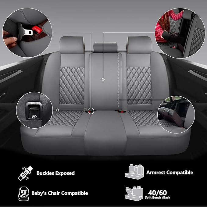 NS YOLO Full Coverage Leather Car Seat Covers Full Set,Waterproof Seat Covers for Cars,SUVs Pick-up Truck, Car Seat Cushion,Car Seat Protector,Grey Seat Cover with 5 Seats