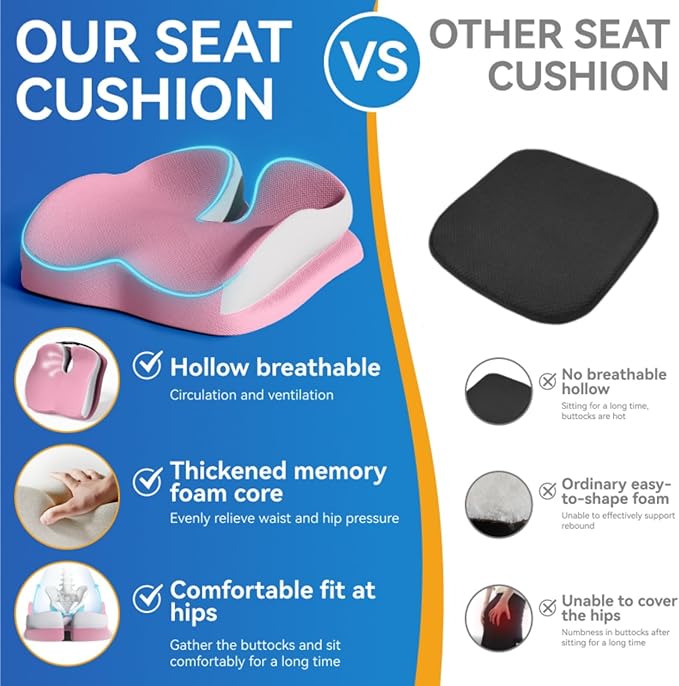 Seat Cushions for Office Chairs Wheelchair Cushion for Long Sitting Back Pain,Memory Foam Seat Car Computer Desk Chair Cushion,Coccyx Cushion for Tailbone Pain Relief Cushion Office Chair Butt Pillow