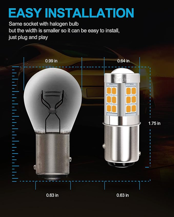 Yorkim 1157 LED Bulb Amber, 1157 led turn signal bulb, 2357 led bulb 2057 7528 BAY15D Replacement for Turn Signal Blinker Lights Side Marker Lights, Amber Yellow, pack of 2