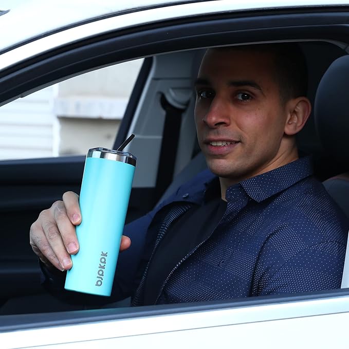 BJPKPK 20 oz Skinny Tumbler Stainless Steel Coffee Mug Slim Vacuum Insulated Travel Cup,Turquoise