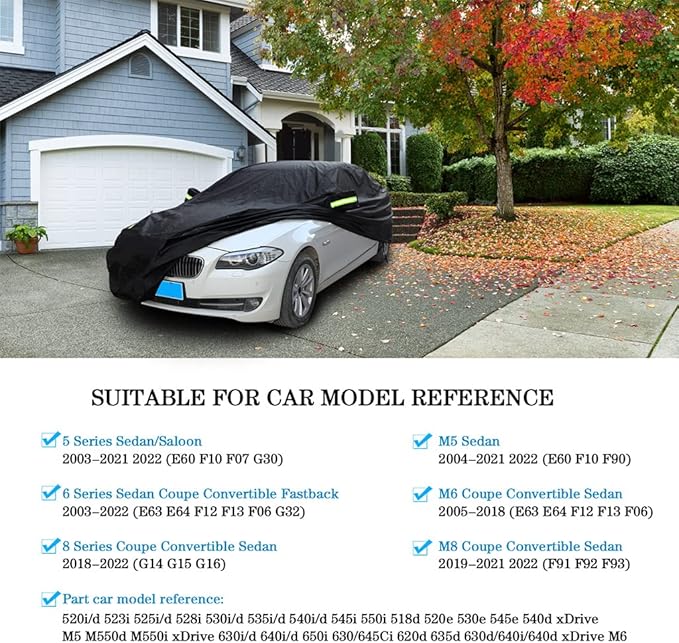Car Cover Compatible with BMW 5 Series 2003-2025 Sedan 520i 528i 530i 535i 540i 550i M550i M550 M5 Car Cover Waterproof All Weather Outdoor Full Car Covers