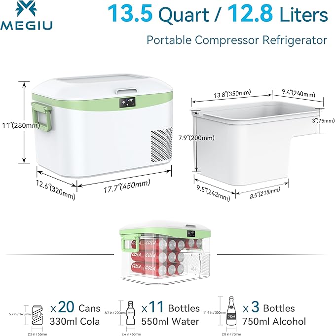 Car Refrigerator, Portable Car Fridge 12V Refrigerator 13.5 Quart (White)