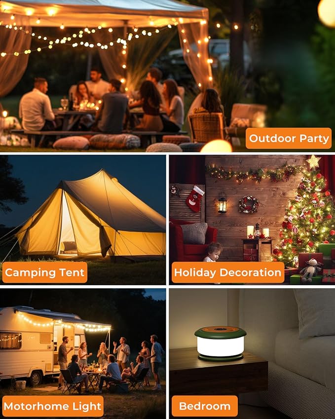 Camping String Lights, Retractable 32.8ft RGB Flash Lamp, Rechargeable LED Fairy Lights Outdoor Waterproof, Portable Hanging Lantern for Outside Tent Patio Awning Garden RV Essentials
