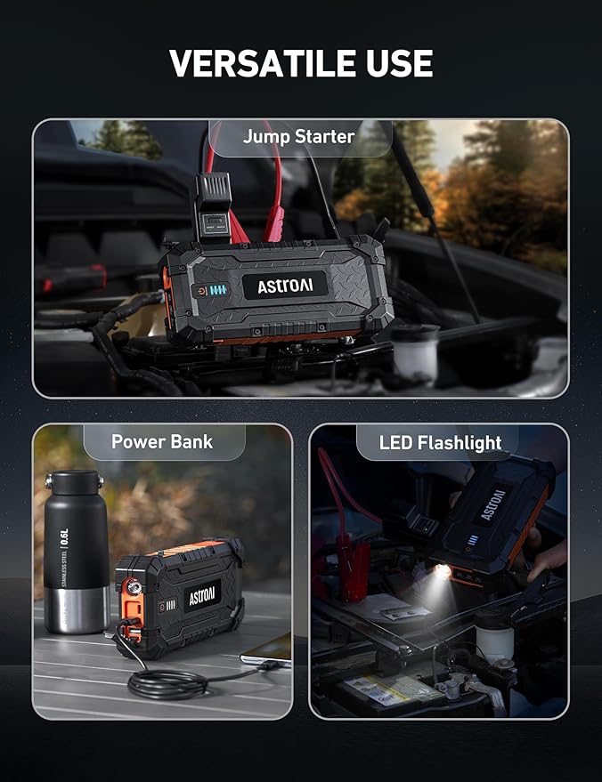 AstroAI S8 Ultra 4000A Jump Starter, 24000mAh Car Starter(All Gas, Up to 12L Diesel Engine), 12V Auto Battery Booster Pack, Jump Box with USB Quick Charge and DC/Type C Port, LED Light, Jumper Cable