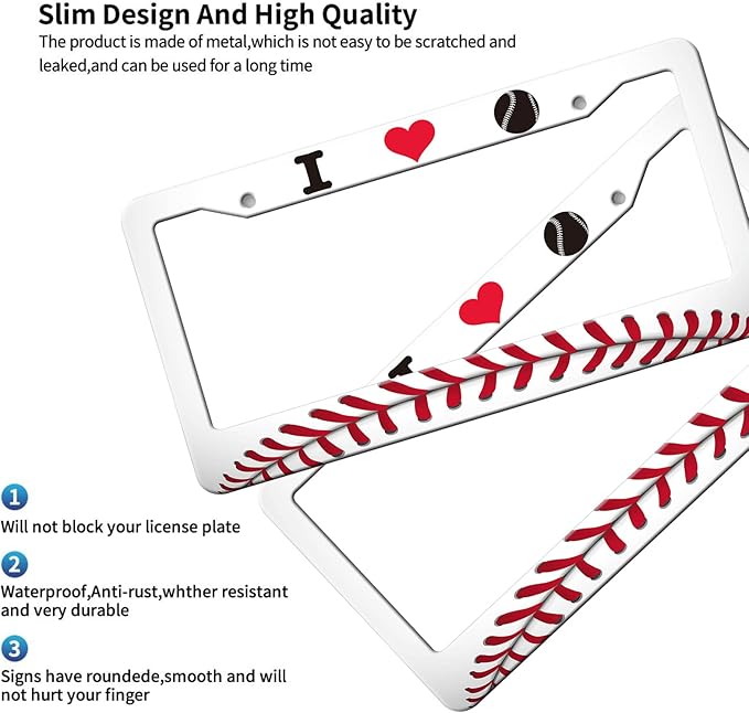 MIOAOSRT I Love Baseball License Plate Frame Baseball Sport License Plate Cover Car Tag Holder Metal License Plate Frame Fits Standard U.S.Vehicles 12x6 Inch