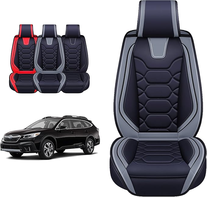 OASIS AUTO Custom Fit Seat Covers for Forester/Outback/Legacy/Impreza/Crosstrek 2010-2025, Waterproof Durable Faux Leather Seat Protector Cushion (Front Pair, Gray)