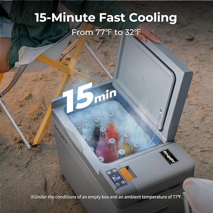 BougeRV 12 Volt Refrigerator, CRPRO 21 Quart 12V Car Fridge, Portable Freezer (-8℉~50℉), Compressor Electric Cooler with 12V/24 DC, 110-240 AC for Outdoor Camping Overlanding Truck RV SUV Van (White)