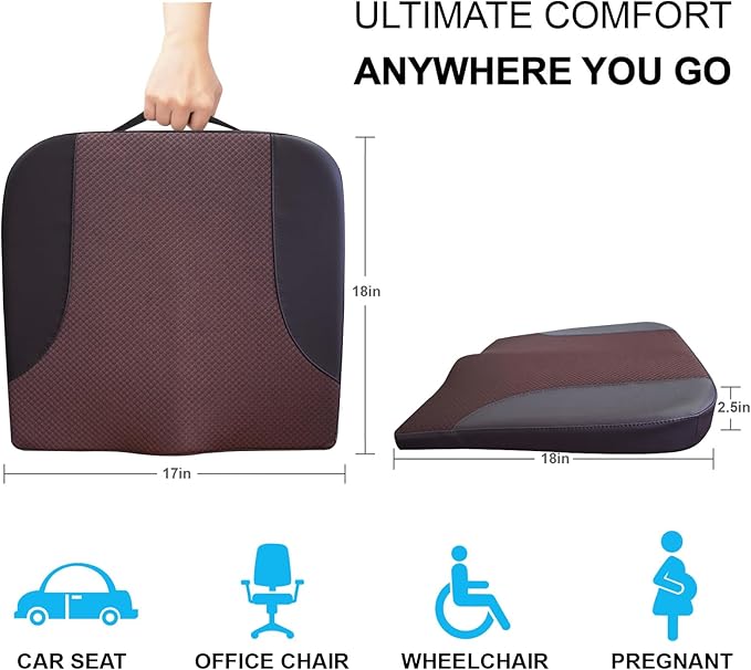 Car Seat Cushion, Car Seat Cushions for Driving with Comfort Memory Foam - Sciatica & Back Pain Relief, Suitable for Car, Truck, Office Chair (Brown)