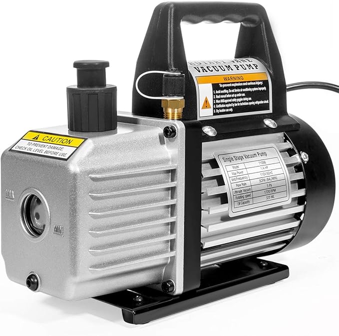XtremepowerUS HVAC Air Vacuum Pump 3CFM 1/4HP (R134a R12 R22 R410a) A/C Refrigeration AC Manifold Gauge R134 Can-Tap Included Carrying Tote
