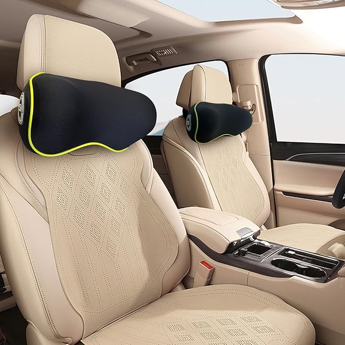 Really Chic Car Headrest Pillow, Car Pillow for Driving with Adjustable Strap, 100% Memory Foam Neck Pillow, Ergonomic Design - 2 Pack Car Neck Pillow(Includes 2 Eye Masks, Yellow Side Rope)