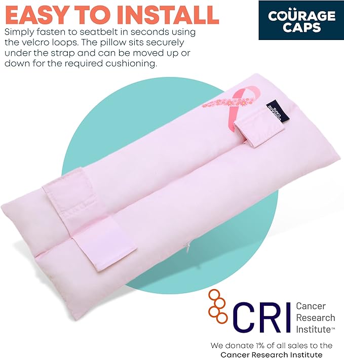 Post Surgery Seatbelt Pillow, Chemo Port Pillow, Cushion Post Surgery for Mastectomy, After Heart Surgery, Hysterectomy Pillow for Car, Breast Cancer Seatbelt Cover - Pink Ribbon