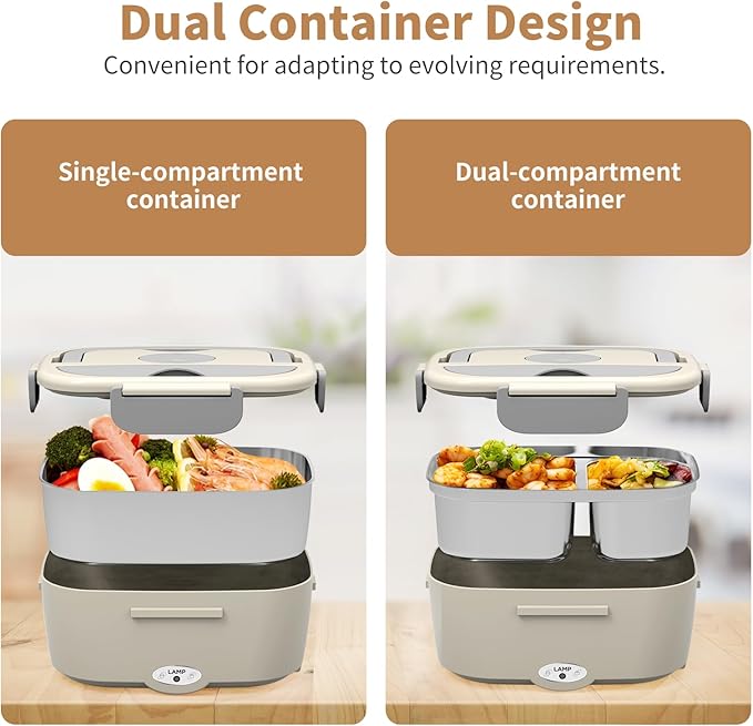 Electric Lunch Box for Men, Women & Adults - 80W Fast Heating - Heated Lunch Box with Dual 1.5L SS Containers - Portable Food Warmer for Car, Truck, Office