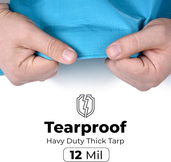 Tarps Heavy Duty Waterproof 16x20-12 mil Thick Camping Tent - Blue Tarp 16x20 UV Resistant, Rip & Tear Proof with Metal Grommets – Multipurpose Use for Camping, Tent, Boat, RV, Car, & Pool Cover