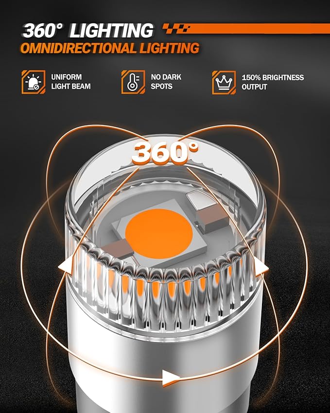 SEALIGHT 194 LED Light Bulbs Amber & Yellow, W5W 168 2825 T10 Car Interior Light Bulb Replacement for License Plate Light, Dome Light, Map Light, Courtesy Light, Pack of 6