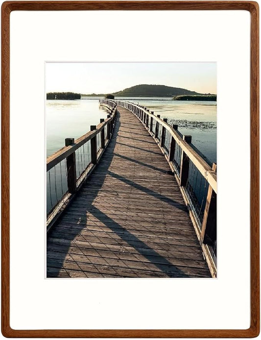 Natural Wood Photo Frames Inspired Tabletop Picture Frame with Mat, Vertical or Horizontal Display (Walnut, 12x16 matted to 8.5x11)