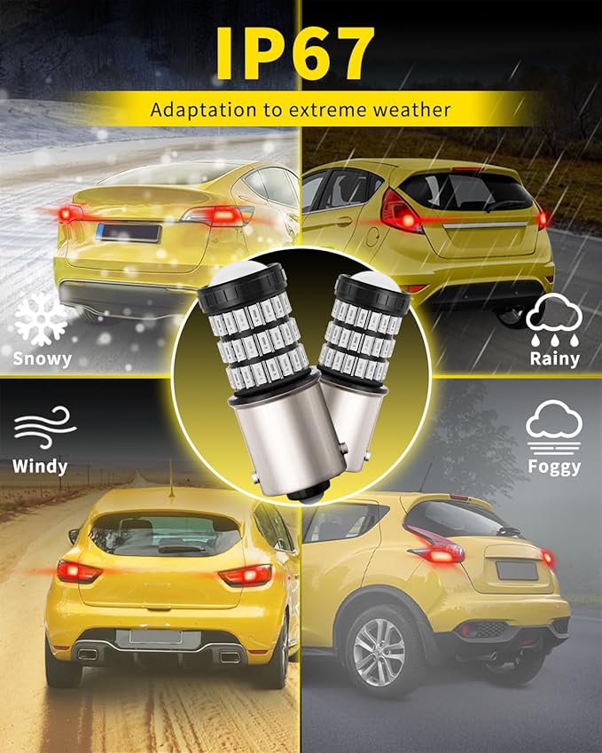 1156 1141 1003 7506 BA15S LED Bulbs Brilliant Red, Super Bright 60 SMD Chips for Car Truck Tail Break Turn Signal Blinker Light(Pack of 2)