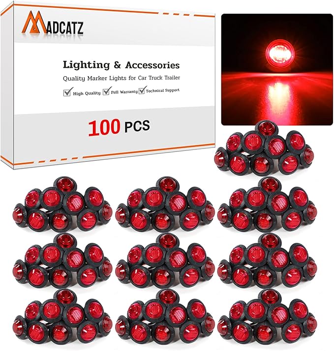 100Pcs 3/4 Inch Red 3 LED Marker lights, LED trailer Marker Light, LED Clearance Bullet Side Marker Light, Turn Signal Identification Indicator Light for Trailer Truck RV Car Bus Van
