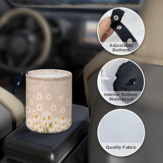Cute Flower Daisy Car Trash Can Car Bag Accessories Interior Cute Garbage Bin Hanging Portable Dustbin Bin Waste Basket Collapsible Small Trash Can Easy to Clean