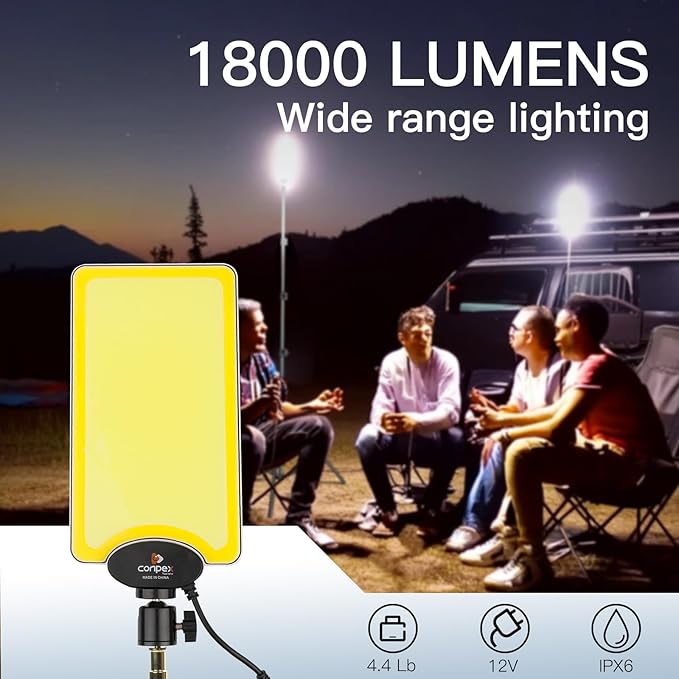 CONPEX Telescopic LED Camping Lights 18000 Lumens - Tripod, Remote Control, Outdoor Telescoping Light with Stand