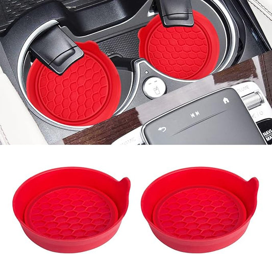 Amooca Car Cup Coaster Universal Automotive Waterproof Non-Slip Cup Holders Sift-proof spill Holder Car Interior Accessories 2 Pack Red