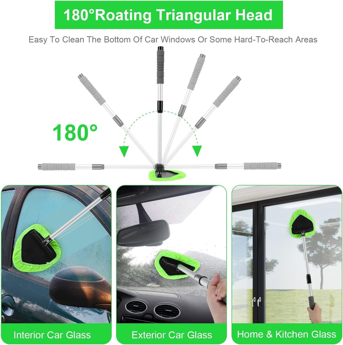XINDELL Windshield Cleaner Tool – Car Interior Window Cleaning Kit with Extendable Handle & 4 Microfiber Pads, Auto Washing Brush for Car, Trucks, SUVs, RVs & Home Windows