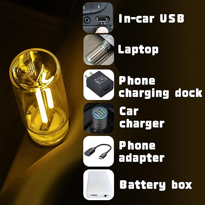 Retro Car Bulbs, No Pole Touch Dimmable USB & Battery Operated LED Car Interior Decorative Lamp, Automotive Interface Mood Night Lights, Mini Portable Camping Lights Decorations (white, 1Pack)