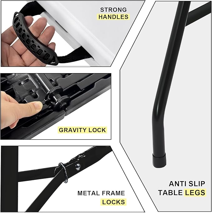 70.8" W X 29" D X 29" H - 6 ft Folding Table Black Wood Grain Portable Heavy Duty Plastic Fold-in-Half Utility Foldable Table for Camp,Picnic & Party