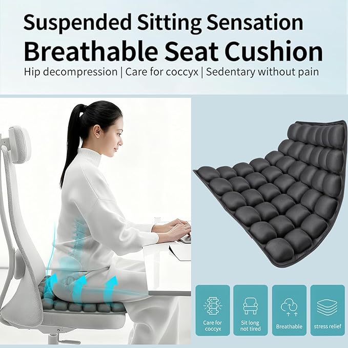 1Pcs Travel Seat Cushion - Inflatable Airplane Seat Cushion for Travel.Suitable for Long Distance Sedentary People to Use,Easy to Carry, 3D Inflatable Airbag is Ergonomic and Suitable (Black-1Pack)