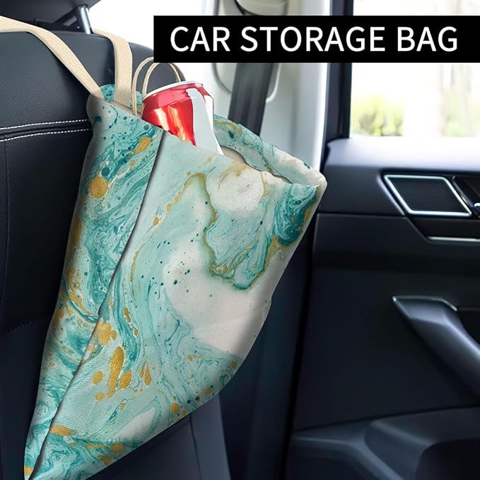 Cute Car Trash Can, Hanging Car Organizer, 5L Green Gold Marble