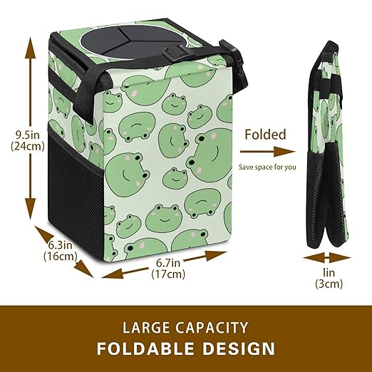 Cute Frog Car Trash Can with Lid Collapsible Reusable Waterproof Car Garage Bag,Automotive Garbage Can,Car Accessories Interior Car Organizer