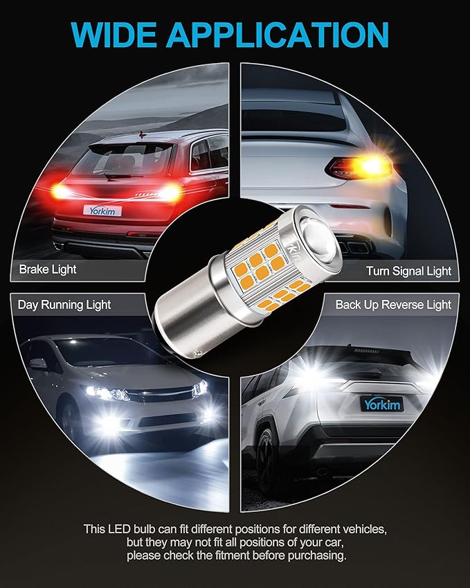 Yorkim 1157 LED Bulb Amber, 1157 led turn signal bulb, 2357 led bulb 2057 7528 BAY15D Replacement for Turn Signal Blinker Lights Side Marker Lights, Amber Yellow, pack of 2
