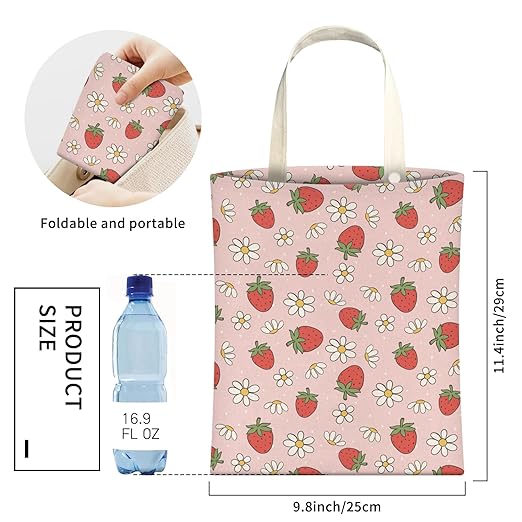 Cute Car Trash Can, Hanging Canvas Car Back Seat Organizer and Storage Bag, Funny Car Trash Bag For Travelling, Outdoor Cute Pink Strawberry Flowers