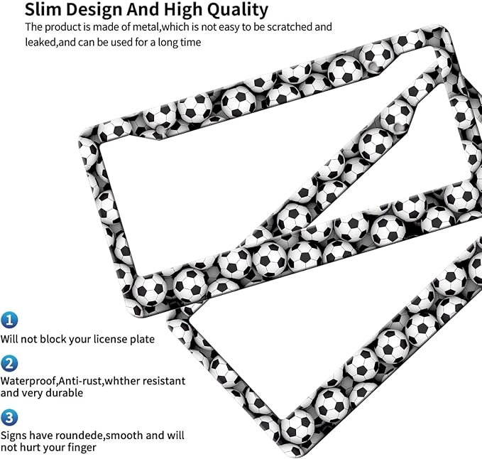 MIOAOSRT Soccer Balls License Plate Frame Soccer Sport License Plate Cover Car Tag Holder Metal License Plate Frame Fits Standard U.S.Vehicles 12x6 Inch