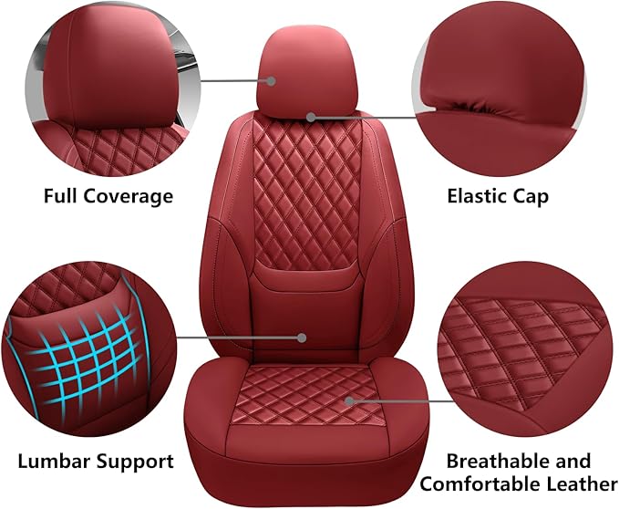 NS YOLO Full Coverage Leather Car Seat Covers,Waterproof Seat Covers for Cars,SUVs Pick-up Truck, Car Seat Cushion,Car Seat Protector,Front Seat Cover,Wine Red Seat Cover with 2 Seats