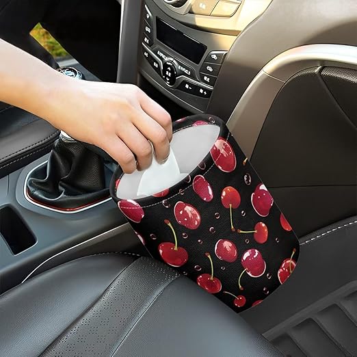 Cute Cherry Car Garbage Bin Collapsible Hanging Portable Waterproof Waste Basket Car Accessories Interior for Car SUV Trucks