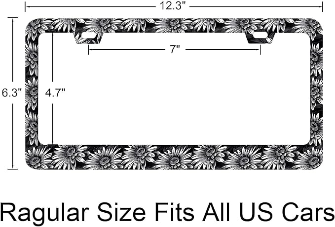 Sunflower Pattern Design on Dark Background License Plate Frames Rust-Proof Stainless Steel Screws Fasteners Included Personalized Cover for Women and Men 12.3x6.3 Inch License Plate Holder -DATANSEN