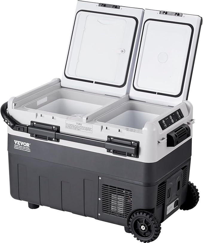 VEVOR Portable Car Refrigerator, 12 Volt Car Refrigerator Fridge, 50Liter(52.8qt) Dual Zone Portable Freezer, -4℉-68℉ Adjustable Temperature, Compressor Cooler for Home, Outdoor, Camping, RV, Car