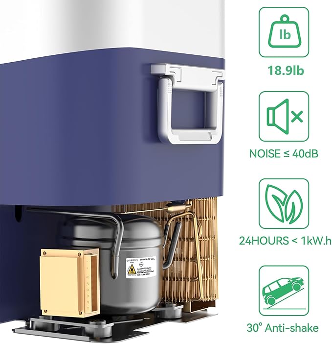 Car Refrigerator Portable Car Fridge 12V Refrigerator 23 Quart (22 Liter) Freezer Compressor Cooler 12V/24V DC 110~240 V AC for Outdoor Camping Travel Home Use -18℃~+15℃ (Blue)