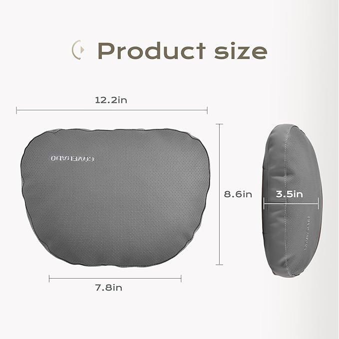 Coverado Leather Car Headrest Pillow Car Neck Pillow with Adjustable Strap, Head Support Rest Driver Relax Head Muscles Relieve Driving Fatigue, Breathable & Removable Cover, Gray