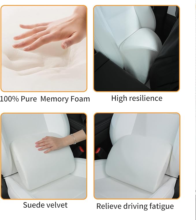 Memory Foam Lumbar Support Pillow for Tesla Model 3 Model Y Model S/X Cybertruck Model 3 Hidden Model Y Juniper Accessories - Mid/Lower Back Support Cushion for Car Seat (White)